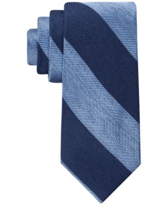 Tommy Hilfiger Mens Herringbone Stripe Tie Navy Blue ONE SIZE