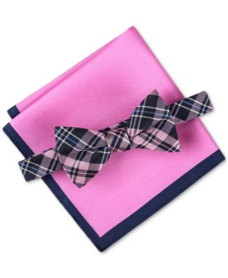 Tommy Hilfiger Men's Tartan Plaid Bow Tie Navy/pink ONE SIZE