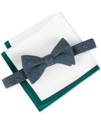 Tommy Hilfiger Men's Donegal Textured Bow Tie & Solid Pocket Square Set - Hunter Green