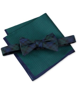 Tommy Hilfiger Men's Holiday Plaid Bow Tie & Polka Dot Pocket Square Set