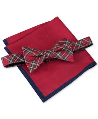Tommy Hilfiger Men's Royal Plaid Bow Tie & Solid Pocket Square Set