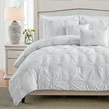 Swift Home Bedding Comforter Set, Lightweight 3-Piece Ruched 3D Floral Pintuck Comforter Set - White, Full/Queen