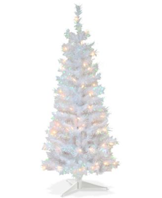 White Iridescent Tinsel Tree with Clear Lights 4'