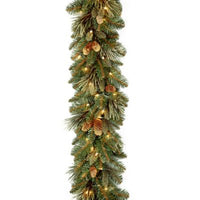 National Tree Company 9' X 10" Carolina Pine Garland with 27 Flocked Cones and 100 Clear Lights