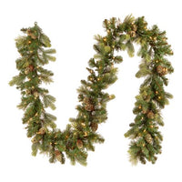 National Tree Company 9' X 10" Carolina Pine Garland with 27 Flocked Cones and 100 Clear Lights